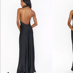 Jasmine show me your Mumu black satin bridesmaid dress